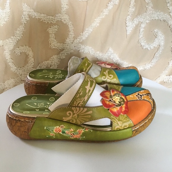 Gktinoo Shoes - Gktinoo Ethnic Green Hippie Leather Mary Jane Clogs Boho Size 9 Y2K Platform